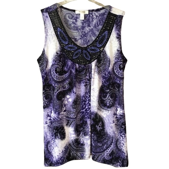 dressbarn Tops - DRESSBARN PURPLE PAISLEY BEADED EMBELLISHED NWOT SLEEVELESS PURPLE TOP MED